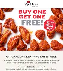 November 2020 Second Chicken Wings Free Today At Applebees Via Promo Code Wingday Applebees Coupon Promo Code The Coupons App