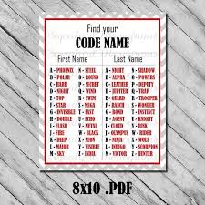 Printable Spy Secret Agent Code Name Chart Diy Birthday Party Games James Bond Party Code Name Funny Name Generator Funny Names James Bond Party