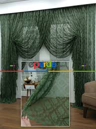 Koyu Yesil Damask Desenli Kruvaze Perde Yesil Koyu Yesil Damask Perde Yesil