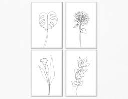 Flower Line Art Set Of 4 Prints Line Drawing Print Digital Art Prints Farmhouse Wall Art Minimali Digital Art Prints Farmhouse Wall Art Minimalist Wall Art
