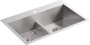 The understated beauty of this riverby sink makes it an elegant and versatile addition to the kitchen. Kohler Vault 33 Double Bowl Offset 18 Gauge Stainless Steel Kitchen Sink With Smart Divide With Single Faucet Hole K 3838 1 Na Drop In Or Undermount Installation 9 Inch Bowl Double Bowl Sinks Amazon Com