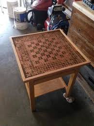 This Guy Took A Regular Old Table And Turned It Into An Awesome Christmas Gift For His Brother Penny Table Tops Penny Table Woodworking Projects Diy