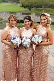Maids Of Honor In Rose Gold Sequence Dresses Rose Gold Sequin Bridesmaid Dress Cheap Long Bridesmaid Dresses Gold Sequin Bridesmaid Dress