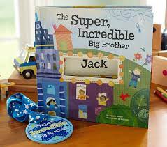 There is a place on the back of the medal to write the proud brother's first name! The Super Incredible Big Brother Personalized Book Kids Books Pottery Barn Kids