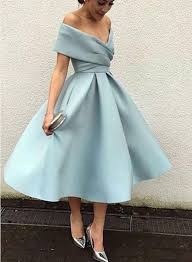 Off Shoulder Light Blue Tea Length Bridesmaid Dresses Blue Party Dres Bemybr Vestidos De Noche Juveniles Vestidos De Fiesta Elegantes Peinados Para Vestidos