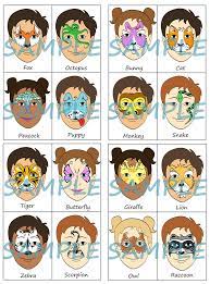 Face Paint Menu Pack Of 16 Animals Full Face Half Face Or Partial Face Designs Digital Download In 2020 Face Painting Face Painting Easy Christmas Face Painting
