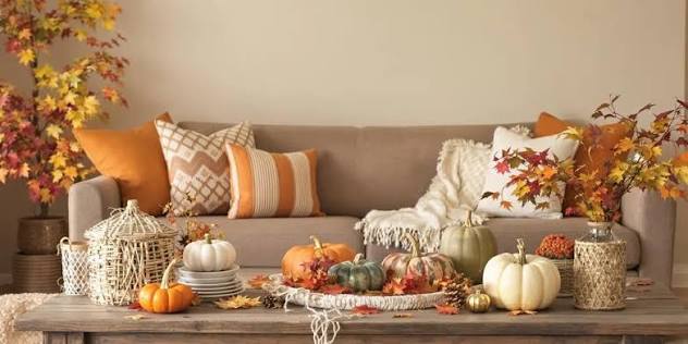 Autumn home decor with cozy textiles and nature-inspired elements