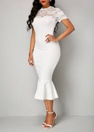 Peplum Hem Lace Panel White Sheath Dress Rosewe Com Usd 33 98 White Dress Party Body Con Dress Outfit White Dresses For Women