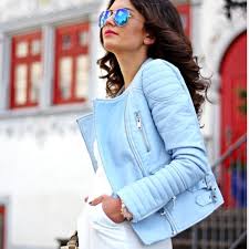 Zara Basic Blue Pastel Faux Leather Biker Jacket Blue Leather Jacket Coats Jackets Women Faux Leather Biker Jacket