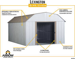The brookfield storage shed kit features the brookfield storage shed kit features an attractive overhang above the large 5 ft. Lexington 10x14 Arrow Metal Storage Shed Kit Lx1014