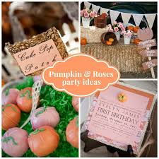 Pumpkin And Roses First Birthday Party Pretty My Party Fall Birthday Parties Pumpkin Patch Birthday Party Pumpkin 1st Birthdays