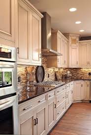 Light Cabinets Dark Counter Oak Floors Neutral Tile Black Splash Kitchen Design Sweet Home Dream Kitchen