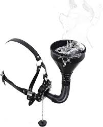 Funnel Open Mouth Gag Mask Bondage PU Leather Gag Enema Drooling Plug Gag  Oral Sex Gag SM Bondage Harness Set Slave Extreme Sex Toy for Women Men  Couples (Blue) (Color : Schwarz) :