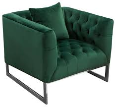 Please note, this is an item that may be especially difficult to move and/or transport. Crawford Tufted Chair In Emerald Green Velvet W Polished Metal Leg Trim Contemporary Armchairs And Accent Chairs By Hedgeapple Houzz