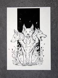 Cerberus Mini A5 Inktober Print Etsy In 2020 Original Ink Drawing Cerberus Creature Art