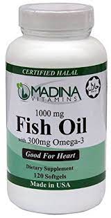 Madina Vitamins Halal Fish Oil Omega3 300mg 120 Softgels With Halal Beef Gelatin Daily Supplement Amazon Fish Oil Vitamins Halal Vitamins Beef Gelatin