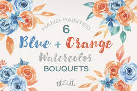 When paired with navy blue, it creates a sophisticated look. Blue Orange Floral 6 Bouquets Watercolor Flowers Navy