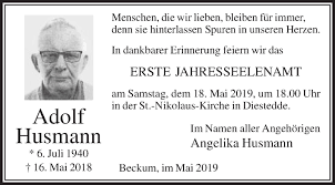 Traueranzeigen von Adolf Husmann