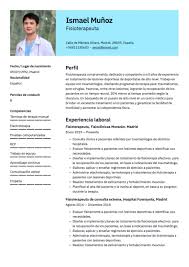 Ejemplos de curriculum vitae por tipos. Curriculum Para Fisioterapeuta 18 Plantillas Crea Tu Cv Gratis
