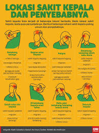 Sinusitis seringkali disalah artikan sebagai sakit kepala sebelah atau migrain. Infografis Lokasi Sakit Kepala Dan Penyebabnya