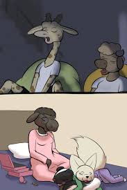 Rule 34 Dev - general:[anthro bed black_body black_fur breasts  clothed clothing eyewear female fur furniture glasses group  horn lipstick makeup male open_mouth ossicone pajamas  pillow sleeping tan_body ...