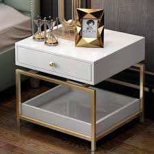 Modern Nightstand Side Table End Table With 2 Drawers White Gold In 2020 Modern Side Table Bedroom Gold Bedroom Decor Side Table Bedroom Night Stands