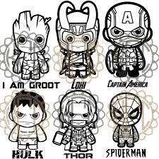 The avengers can be cute too. Avengers Groot Hulk Camptain Spiderman Thor Loki Marvel Pdf Png Eps Svg Studio3 Silhouette Studio B Avengers Coloring Pages Marvel Drawings Cartoon Drawings