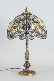 Stained Glass Lamp Decorated With Glass Bevels Unique Tiffany Style Lamp Bronze Anniversary Gift Art Nouveau Lamps Tiffany Inspired Lamps Stained Glass Lamps