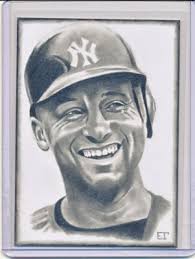 DEREK JETER 2014 ORIGINAL ART GRAPHITE SKETCH TRADING CARD BY EMILY TESTER  1/1