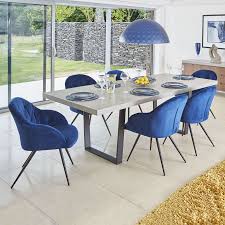 Levante 180cm Concrete Effect Extending Dining Table 6 Elson Blue Velvet Chairs In 2020 Grey Dining Tables Concrete Dining Table Velvet Dining Chairs