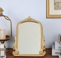Amazon.com: LuHeToz Espejo arqueado dorado vintage para tocador con marco  de resina, tamaño pequeño (9.5 x 11.6 pulgadas), espejo de pie para sala de  ...