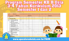Dimana didalam rencana pembelajaran semester tk ini memuat tema selama dua semester. Download Program Semester Kb B Usia 3 4 Tahun Kurikulum 2013 Semester 1 Dan 2 Operator Sekolah