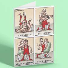 Half Nelson, Full Nelson, Admiral Nelson, Willie Nelson Greetings Card |  RedMolotov