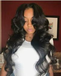 10 weave ponytails that don't require a flat iron. Middle Part Body Wave Long Wavy Hairstyles Wigs For Black Women Human Hair Wigs Hair Styles Hair Weave Hairstyles