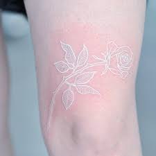 Delicate White Rose Line Tattoo Above The Knee White Rose Tattoos Tattoos White Tattoo