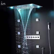 Kan Rain Shower Faucet Set Hot Cold Bathtub Shower Mixer Tap With Led Waterfall Shower Head 6pcs Body J Waterfall Shower Shower Faucet Sets Shower Mixer Taps