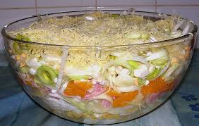 Zutaten 1 Glas Sellerie In Streifen 1 Grosser Apfel Sauerlich 1 Dose Mais 6 Scheibe N Schinken Gekochter 5 Schichtsalat Mit Ananas Schichtsalat Salat