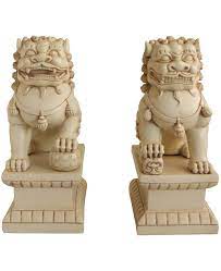 Set Of Two Guardian Lion Fu Dog Statues In Stone Finish 18 Inches Foo Dog Statue Guardian Lion Dog Garden Statues
