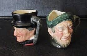 Two Miniature Toby Jugs Royal Doulton Made in England John Peele Auld Mac  Hand Painted Vintage Ceramic Miniatures