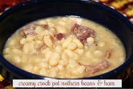 This simple crockpot bean soup is nicely seasoned with ham hocks, a meaty ham bone, and includes various delicious vegetables. Mommy S Kitchen Crock Pot Northern Beans Ham