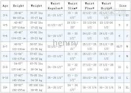 database size chart for boys