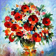 Painting on canvas painted with oil paints. Red Flowers Palette Knife Oil Painting On Canvas By Leonid Afremov Painting By Leonid Afremov