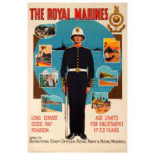 Poster is a true giclee image printed on 100% cotton somerset velvet archival watercolour. Original Vintage Military Recruitment Poster The Royal Marines By Sea By Land For Sale At 1stdibs