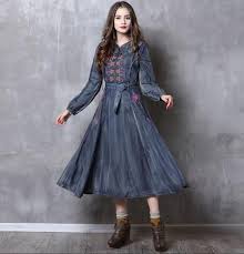 Linen Dress And Jacket Set Two Piece In Black And Brown Long Sleeve Denim Dress Embroidered Denim Dress Embroidered Midi Dress