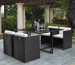 The round table top is supported by handmade. 5 Piece Rattan Cube Garden Furniture Set W Stowaway Chairs