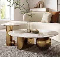 Nordic Style Luxury Stone Top Gold Round Center Table Set Italian Design  Metal Frame Modern Living Room Marble Coffee Table