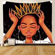 SARA NELL Black Art Wall Tapestry Hippie Art African American Women Girl  with Crown Tapestries Afro Girls Queen Wall Hanging Throw Tablecloth 60X80  Inches for Bedroom Living Room Dorm Room : Amazon.in: