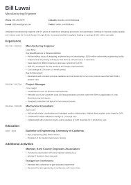 manufacturing engineer resume examples