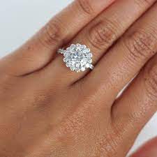 Round Halo Engagement Ring In White Gold Floral Halo Engagement Ring Micropave Wedding Rings Round Round Halo Engagement Rings Beautiful Engagement Rings