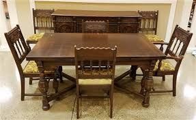Antique 1930 39 s jacobean style hand carved oak 9 piece dining room set dining room furniture styles antique dining rooms antique dining room sets. Lot 1920s Oak Jacobean Style Dining Room Set Including Table With Pull Out Leaves 6 Chairs And Sideboard 65 X 21 X 37